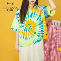 HIKOSEN CARA KARA CAT SUMMER LOOSE SHORT-SLEEVED T-SHIRT JAPANESE TREND BRAND VINTAGE CONTRAST HALF-SLEEVED WOMENS TOP
