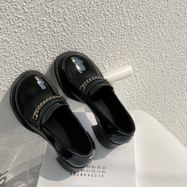 Shoes women 2021 new chain block heel big toe shoes single shoe British style small leather shoes high heel vintage Mary Jane shoes