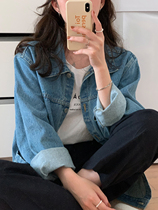 (Limited time 6fold) Classic shirt wide shoulder profile cotton denim jacket F0730