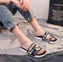 (Optional SF distribution) new color Net red men and women personality couples one word slippers men fashion fashion