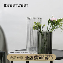 BEST WEST geometric vertical corrugated glass vase ornaments modern simple living room table flower vase creative
