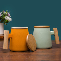 Lettering custom tea separation Cup Office mens Tea Cup Japanese wooden handle ceramic cup filter mug