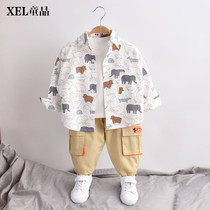 Childrens summer clothes boys shirt long-sleeved 2021 new cotton spring and autumn mens baby shirt striped top jacket tide