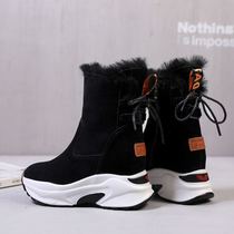2021 Winter new leather Korean thick bottom warm womens boots plus velvet cotton shoes casual short tube increased snow boots women