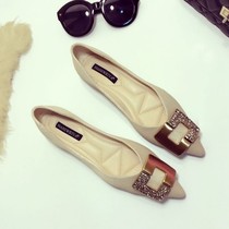 ins single shoes womens 2020 spring new Korean version fairy wind metal buckle pointed scoop shoes soft sole cover foot Doudou shoes