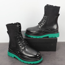 European station Martin boots mens autumn all-match thick-soled high-top boots inner heightening Chelsea boots personality mid-cut short boots