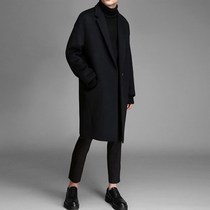 japanese style mid-length thick men's trench coat Korean style loose shoulder falling trendy woolen coat men's trendy coat