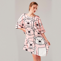 Baiyati 2021 summer new womens short-sleeved loose night dress big T-shirt pajamas long skirt home wear cute thin section