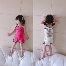 Girl Pure Cotton Pyjamas New Home Clothing New Home Kids Summer Suit Harnesses Sports Cover Shorts Two Pieces