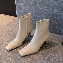 French niche net red with the same paragraph @display feet small Martin boots 2022 popular boots leather square toe short boots women