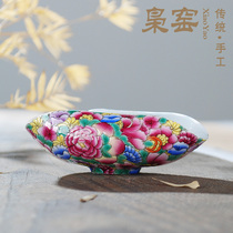 Jingdezhen ceramic hand-painted tea lotus enamel color Gongfu tea tools Gongfu Tea accessories Household tea spoon spoon