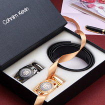 Cohnim Kevin men's leather belt automatic buckle double buckle head belt gift box top layer leather business gift