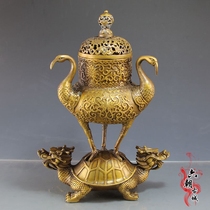 Hot sale antique bronze brass turtle crane smoker pan incense burner ornaments household interior decoration crafts