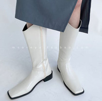 South Korea East gate womens shoes 2021 new European and American long cylinder boots retro square head coarse heel knight boots woman 100 lap