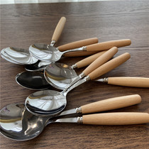 Stainless steel spoon long handle spoon Japanese wooden handle kitchen spoon