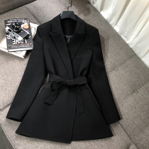 MRMW2020 autumn new solid color belt suit women loose temperament long OL style suit coat tide