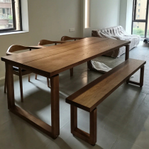 Solid wood table Nordic home log long table Mobion white wax wood minimalist dinner table oak Japanese style table and chairs combination