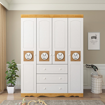 Childrens solid wood wardrobe Mediterranean style bedroom storage three doors four doors simple white boy girl factory direct sales