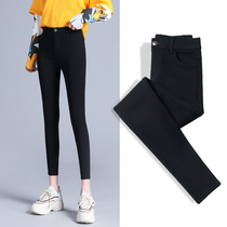 Eight-point leggings for women to wear outside 2021 spring and autumn and summer thin high-waisted small nine-point black pants small feet pencil pants