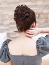 Full real hair head flower hair ring ball head wig Female fluffy natural long beard cheongsam plate hair bag wig headdress