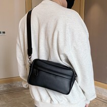 Messenger bag casual plaid business leather mens satchel mens bag trendy postman shoulder bag European and American fashion small