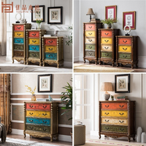 American Solid Wood Bucket Color Cabinet Collection Cabinet Retro Cabinet Multi-layer Drawer Cabinet