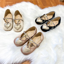 Childrens shoes new girls round head love princess shoes Western style little girl soft-soled small leather shoes baby flat single shoes tide