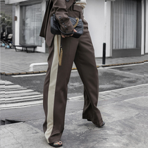 Z boss RO spliced white edge suit pants womens spring and summer new Mocha color low waist straight wool trousers