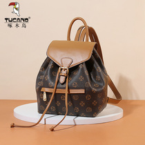 Peck with woodpecker bag 2022 new tide backpack woman double shoulder inclined satchel fashion old flower retro female Korean version double shoulder bag