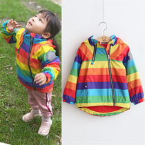 Spring girls rainbow hooded windbreaker Autumn and winter coat velvet thickened baby casual warm stormtrooper zipper shirt