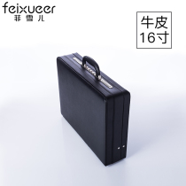 Fisher cowhide briefcase mens leather business simple official bag computer handbag 16-inch retro password box