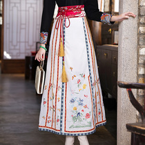 Tang dress Chinese female wind high waist A - word skirt 2022 spring dress new vintage national wind embroidered and long dress