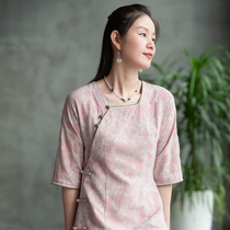 Strange flower orchid (Clear Spring washing dust) cotton modified cheongsam dress jacquard retro dress summer