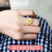 Gold ring female 3D hard 999 pure gold four-leaf clover transfer bead ring ring ring tail ring send girlfriend pure gold ring