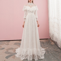 Retro Long Sleeve Lace Dress Tour Outdoor Lawn Wedding Soft Lace Church Wedding Light Wedding