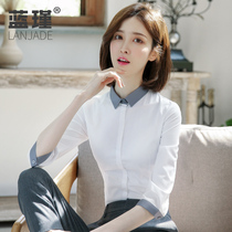 Contrast color shirt female design sense niche slim slim white shirt professional tooling dress seven-point sleeve square collar shirt stitching