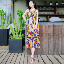 Rsemnia Korean version of the new long slim neck chiffon sleeveless dress temperament tourism Beach Skirt