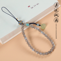Natural gray Moonstone short mobile phone chain pendant literary art ancient style crystal wrist personality lanyard female hanging ornaments