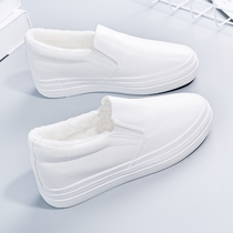 2021 Winter new nurse shoes womens autumn and winter cotton shoes Joker thick and velvet increased white soft bottom winter