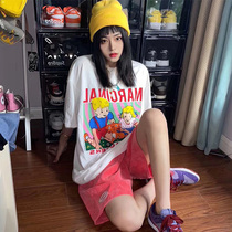 Cartoon comic short-sleeved womens 2022 summer new niche design sense loose Korean version oversizeT-shirts tide
