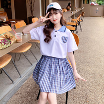 Girl Summer Clothing Trendy Children Jk Suit Dresses Big Boy Nets Red 2022 New Foreign Air Academy Wind Summer Two Sets