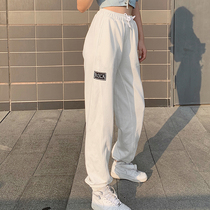 Retro high street letter embroidered dance pants loose slim Joker feet casual sports trousers womens ins tide