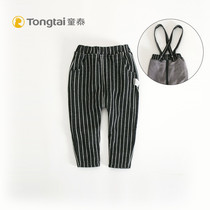 Tongtai autumn and winter plus velvet long pants gentleman striped straps pants foreign style tide treasure dirty fashion new products 1-2-3 years old