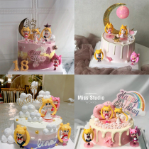 Net Red Beauty Less Female Warrior Q Edition Princess Moon Goddess Water Ice Moon Swing Piece Birthday Cake Party Sweet Decorations