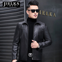 (clear warehouse special price) Niu leather jacket for mens genuine leather clothing Short-turned collar for leather jacket youth trends