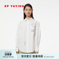 EPYAYING Ya YING womens design sense of simple printing white shirt 2021 summer new 2209A