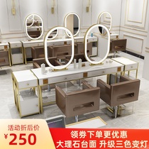 Marble hair barbershop mirror table Light luxury hair salon Hair cut hot dye Oval round single-sided double-sided mirror with lamp