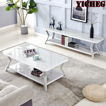 Nordic Style Tea Table Baking Lacquered TV Cabinet Suit Living-room Modern Minima Small Household Type Tempered Glass Table Combinations