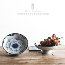 Shengshan antique hand-painted blue and white ceramic tea dish plate goblet fruit snack plate Chinese tea ceremony zero match
