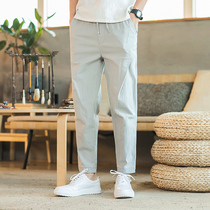 Chinese style cotton linen fashion casual pants mens loose small feet wide leg pants summer linen pants sports Haren pants